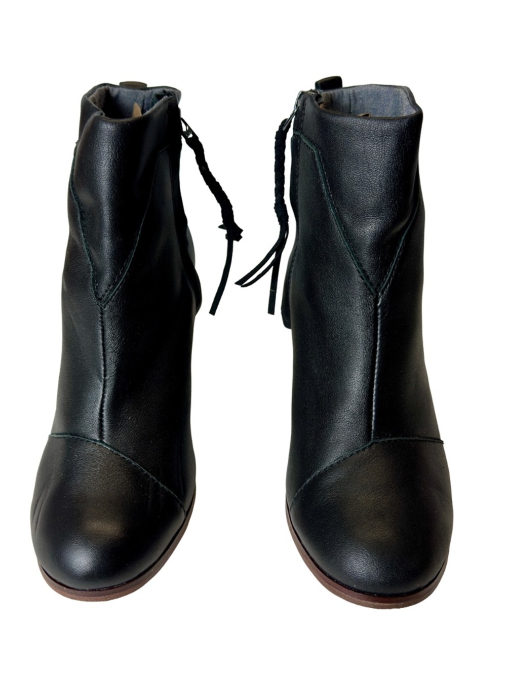 Toms Black Leather Ankle Booties with Back Ties Size: 7.5